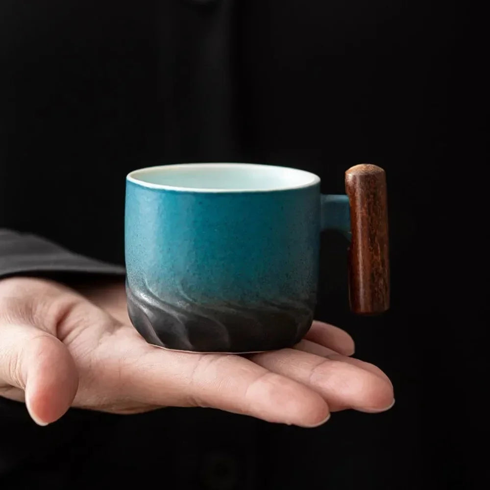 Vintage Espresso Cups With Wooden Handle