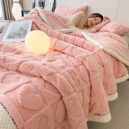 Luxury Fleece Love Heart Thick Blanket