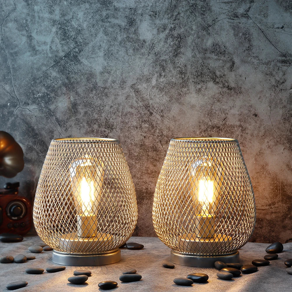 Set Of 2 - Chic Caged Cordless Table Lamps