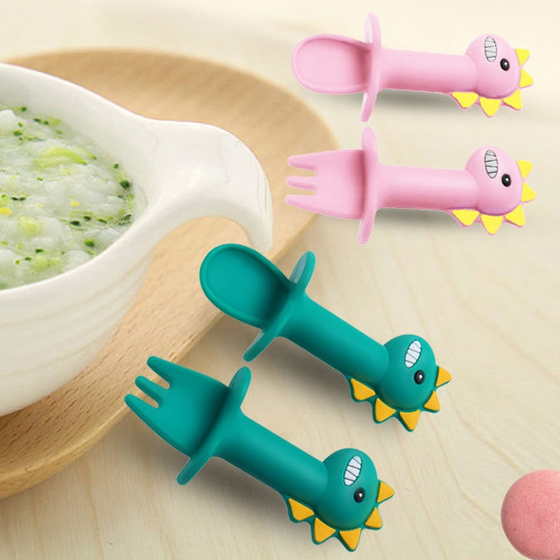 Anti-Slip Dinosaur Fork & Spoon Set