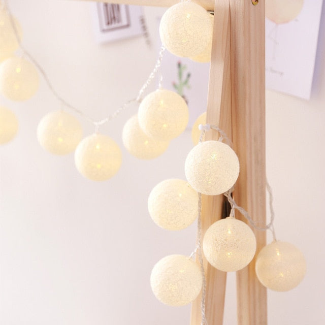 LED Cotton Ball Garland Lights